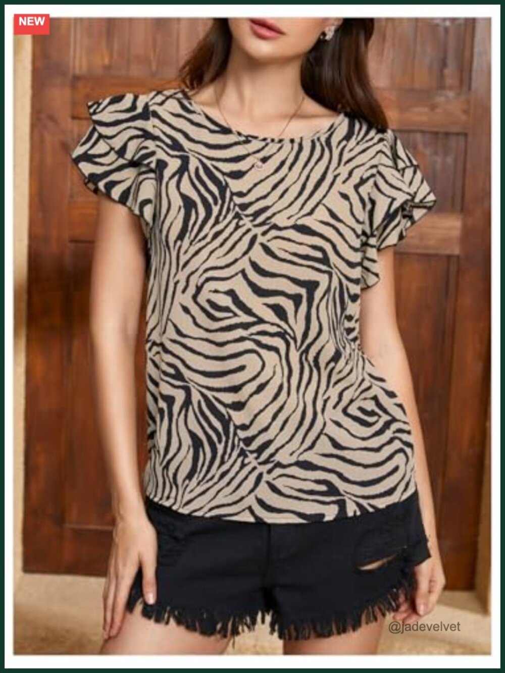Women's Zebra Print Layered Short Sleeve Blouse Round Neck Lightweight Tunic - Picture 3 of 4